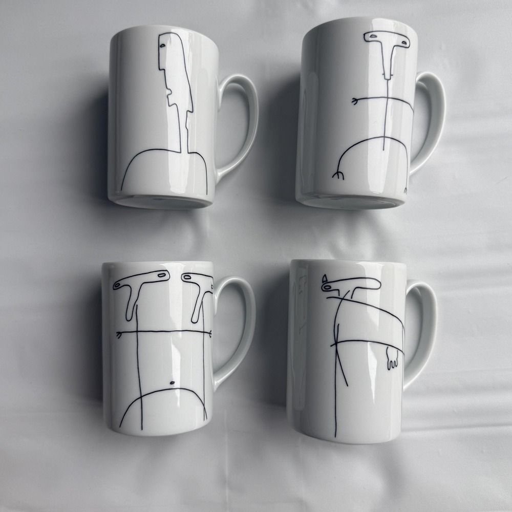 Vista Alegre Wacky Art Doodle Coffee Cups‎ Portugal white black art set